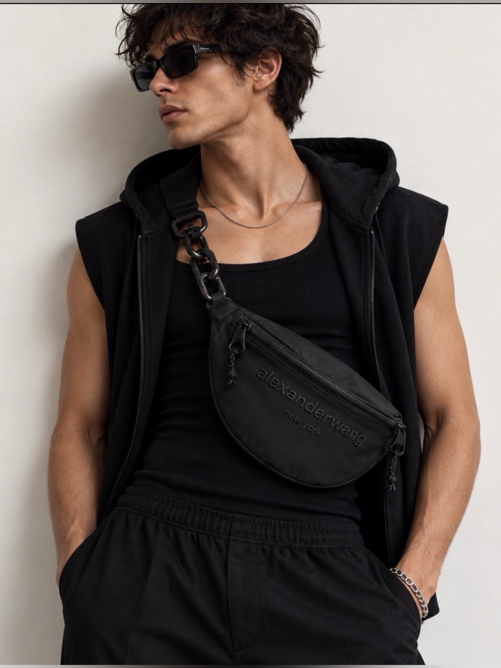 Alexander Wang Attica Primal large black canvas unisex fanny belt bag NWT $550